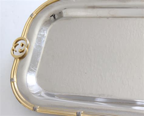 Rare Gucci Serving Tray GG Logo Rope Motif Silver Plate